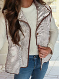 Striped Snap Button Scalloped Hem Winter Vest